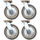 4pcs 8inch plastic caster wheel industrial castor solid ribbed tread tyre with cover swivel without brake/lock for flat or rough terrain