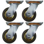 4pcs 4inch rubber caster wheel industrial castor solid ribbed tread tyre swivel without brake/lock for flat or rough terrain 280kg ea