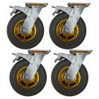 4pcs 8 inch rubber caster wheel industrial castor solid ribbed tread tyre swivel with brake/lock for flat or rough terrain 400kg ea