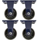 4pcs 5inch heavy duty caster wheel industrial castor all metal heat resistant non swivel / fixed for flat ground and high temperature 600kg ea overall height 181mm