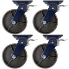 4pcs 8inch heavy duty caster wheel industrial castor all metal heat resistant swivel without brake/lock for flat ground and high temperature 1 ton ea overall height 255mm