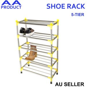 5 Tier Shoe Rack Organizer Stainless Steel Storage Shelves Stand Alone