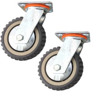 2pcs 6inch plastic caster wheel industrial castor solid ribbed tread tyre with cover swivel without brake/lock for flat or rough terrain 350kg ea