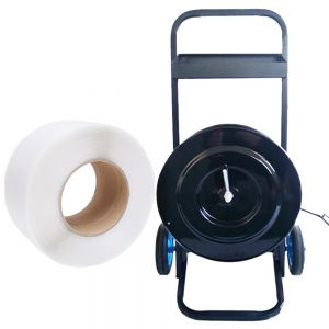 1 roll/1.5km light duty pet/pp strap for carton box strapping bundle packing wrapping for both clip and heat sealing max tension 50kg with strap dispenser trolley