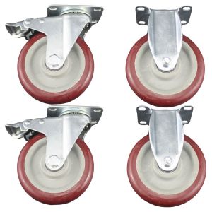 heavy duty plastic caster wheel solid hard plastic castor 5 inch 2 swivel with brake, and 2 fixed