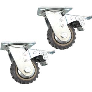 4inch plastic caster wheel industrial castor solid ribbed tread tyre cover swivel with brake/lock rough terrain 2pcs bundle