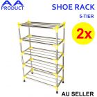 2pcs 5 Tier Shoe Rack Organizer Stainless Steel Storage Shelves Stand Alone