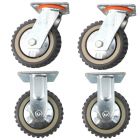 4pcs set 6inch plastic caster wheel industrial castor solid ribbed tread tyre with cover 2 swivel no brake/lock + 2 fixed non-swivel