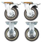 4pcs set 6inch plastic caster wheel industrial castor solid ribbed tread tyre with cover 2 swivel with brake/lock + 2 fixed non-swivel for flat or rough terrain
