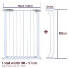 Height 103CM Adjustable 90-97CM Baby Pet Child Safety Security Gate Stair Barrier Door Auto Swing White