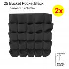 2x 25-Pocket Bucket Hanging Vertical Wall Garden Planter Mount Felt Pouch Grow Bag Pot Holder for Flower Black