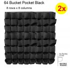 2x 64-Pocket Bucket Hanging Vertical Wall Garden Planter Mount Felt Pouch Grow Bag Pot Holder for Flower Black