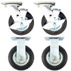 6 inch pneumatic caster wheel inflatable industrial castor 4pcs set 2swivel with lock + 2 fixed 80kg ea