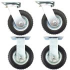 6 inch pneumatic caster wheel inflatable industrial castor 4pcs set 2 fixed non swivel + 2 swivel without lock 80kg ea