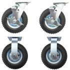 8 inch pneumatic caster wheel inflatable industrial castor 2swivel&lock + 2fixed 4pcs set