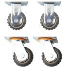 4pcs set 4inch plastic caster wheel industrial castor solid ribbed tread tyre with cover 2 swivel no brake/lock + 2 fixed non-swivel