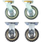 4pcs set 5inch plastic caster wheel industrial castor solid ribbed tread tyre with cover 2 swivel no brake/lock + 2 fixed non-swivel for flat or rough terrain 300kg ea