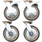 4pcs set 8inch plastic caster wheel industrial castor solid ribbed tread tyre with cover 2 swivel with brake/lock + 2 swivel no lock for flat or rough terrain