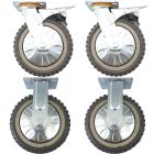 4pcs set 8inch plastic caster wheel industrial castor solid ribbed tread tyre with cover 2 swivel with brake/lock + 2 fixed non-swivel for flat or rough terrain