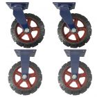 12inch super heavy duty caster wheel industrial castor solid ribbed tread tyre 2 swivel withou brake + 2 fixed for flat or rough terrain 1200kg each