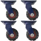 4pcs 6inch super heavy duty caster wheel industrial castor solid ribbed tread tyre swivel without brake/lock for flat or rough terrain