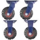 4pcs set 8inch super heavy duty caster wheel industrial castor solid ribbed tread tyre 2 swivel withou brake + 2 fixed for flat or rough terrain