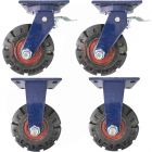 4pcs set 8inch super heavy duty caster wheel industrial castor solid ribbed tread tyre 2 swivel with lock + 2 fixed for flat or rough terrain