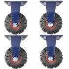 4pcs 8inch super heavy duty caster wheel industrial castor solid ribbed tread tyre fixed non swivel for flat or rough terrain