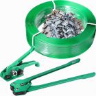 1.2km heavy duty pep/pp strap + 1k clips + tool set 4 in 1 for carton box bundle binding strapping machine packing equipment wrapping device