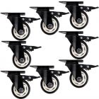 8pcs 3inch small solid hard plastic pu caster wheel light duty swivel with brake /lock industrial castor 100kg height 105mm for trolley furniture equipment