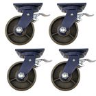 4pcs 6 inch super heavy duty caster wheel industrial castor all metal heat resistant swivel with brake/lock for flat ground and high temperature use 1200kg ea capacity 200mm high