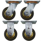 4pcs set 4inch rubber caster wheel industrial solid treaded tyre 2 swivel without lock + 2 fixed for flat / rough terrain 280kg ea overrall height 142mm