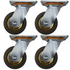 4pcs 4inch rubber caster wheel industrial castor solid ribbed tread tyre swivel without brake/lock for flat or rough terrain 280kg ea