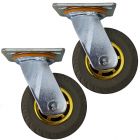 2pcs 5inch rubber caster wheel industrial castor solid ribbed tread tyre swivel without brake/lock for flat or rough terrain 300kg each