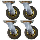 4pcs 5inch rubber caster wheel industrial castor solid ribbed tread tyre swivel without brake/lock for flat or rough terrain 300kg each