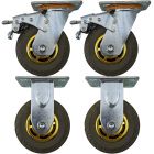 4pcs set 5inch rubber caster wheel industrial castor solid treaded tyre 2 swivel&lock + 2 fixed for flat or rough terrain 300kg ea overall height 165mm