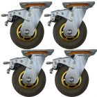 4pcs 5inch rubber caster wheel industrial castor solid ribbed tread tyre swivel with brake/lock for flat or rough terrain 300kg each