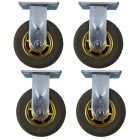 4pcs 6 inch rubber caster wheel industrial castor solid ribbed tread tyre non swivel /fixed for flat or rough terrain 350kg ea