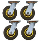 4pcs 6 inch rubber caster wheel industrial castor solid ribbed tread tyre swivel without brake/lock for flat or rough terrain 350kg ea