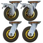 4pcs set 6inch rubber caster wheel industrial castor solid treaded tyre 2 swivel&lock + 2 swivel only for flat or rough terrain 350kg ea overall height 185mm