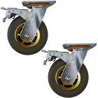 2pcs 6 inch rubber caster wheel industrial castor solid ribbed tread tyre swivel with brake/lock for flat or rough terrain 350kg ea