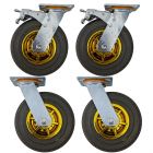 4pcs set 8 inch rubber caster wheel industrial castor solid treaded tyre 2 swivel&lock + 2 swivel only for flat or rough terrain 400kg ea overall height 240mm