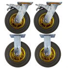 4pcs set 8 inch rubber caster wheel industrial castor solid treaded tyre 2 swivel&lock + 2 fixed for flat or rough terrain 400kg ea overall height 240mm