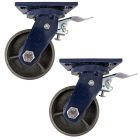 2pcs 5inch heavy duty caster wheel industrial castor all metal heat resistant swivel with brake/lock for flat ground & high temperature use 600kg ea overall height 181mm
