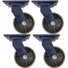 4pcs 5inch heavy duty caster wheel industrial castor all metal heat resistant swivel without brake/lock for flat ground and high temperature 600kg ea overall height 181mm