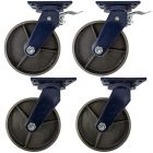 4pcs set 8inch heavy duty caster wheel industrial castor all metal heat resistant 2 swivel&lock & 2 swivel for flat ground and high temperature 1 ton ea overall height 255mm