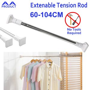 Adjustable Tension Rods Extendable Stainless Steel Seamless Rack Shower Window Curtain Closet Rod Bathroom Hanging Rod 63-104cm