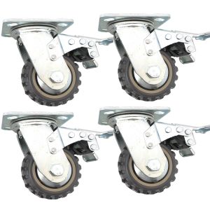 4inch plastic caster wheel industrial castor solid ribbed tread tyre cover swivel with brake/lock rough terrain 4pcs bundle