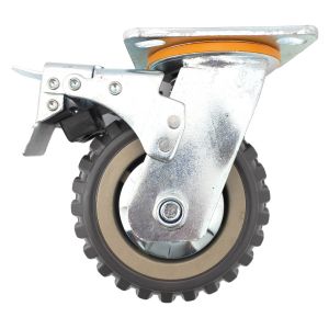 single 5inch plastic caster wheel industrial castor solid ribbed tread tyre with cover swivel with brake/lock rough terrain nut side