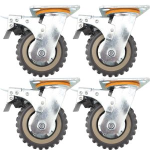 single 5inch plastic caster wheel industrial castor solid ribbed tread tyre with cover swivel with brake/lock rough terrain 4pcs bundle